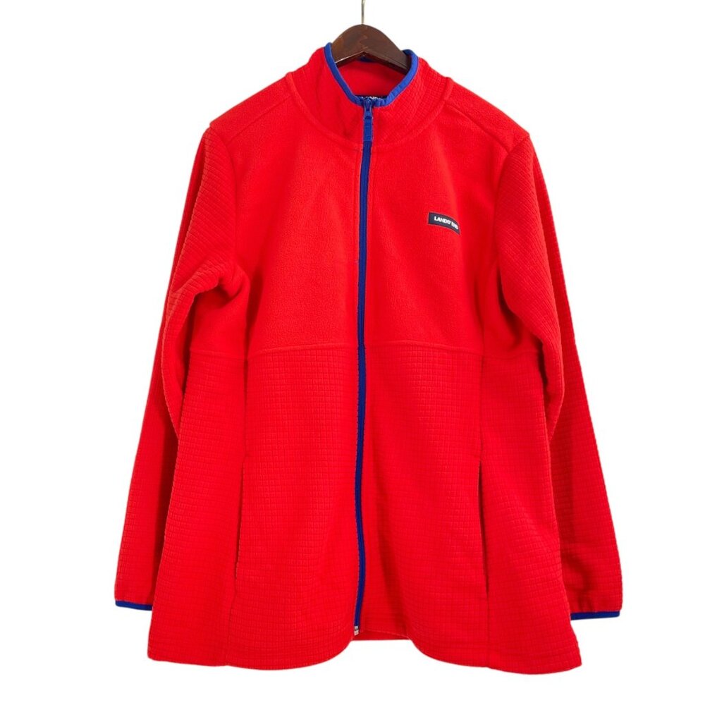 Lands' End Ladies Grid Fleece Zip Up Jacket Womens Size Large Daylily Orange